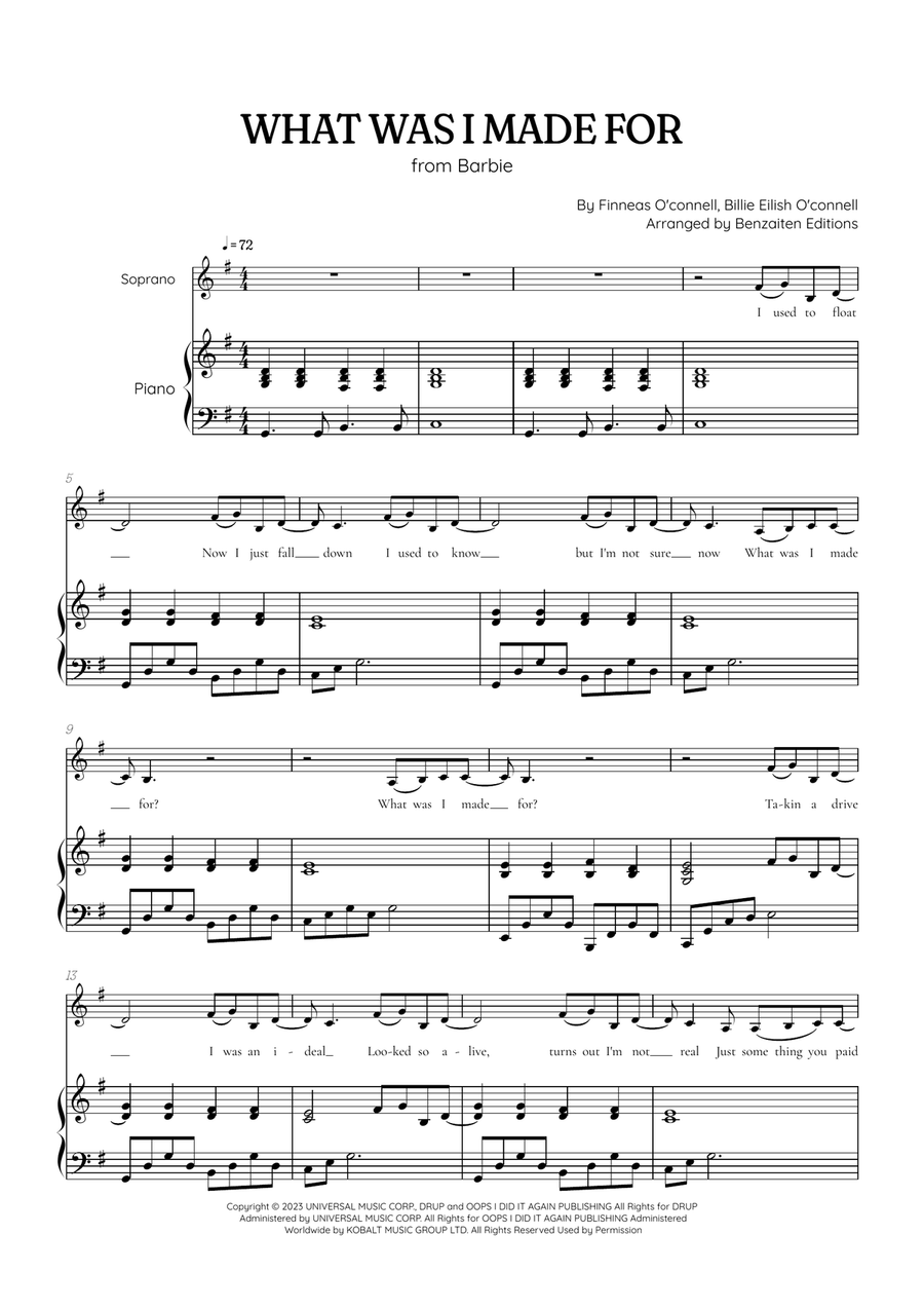 What Was I Made For? Soprano Voice scores gallery preview page 1