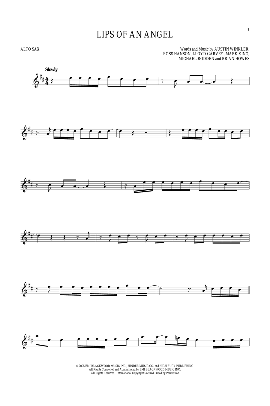 Lips Of An Angel Alto Saxophone scores gallery preview page 1