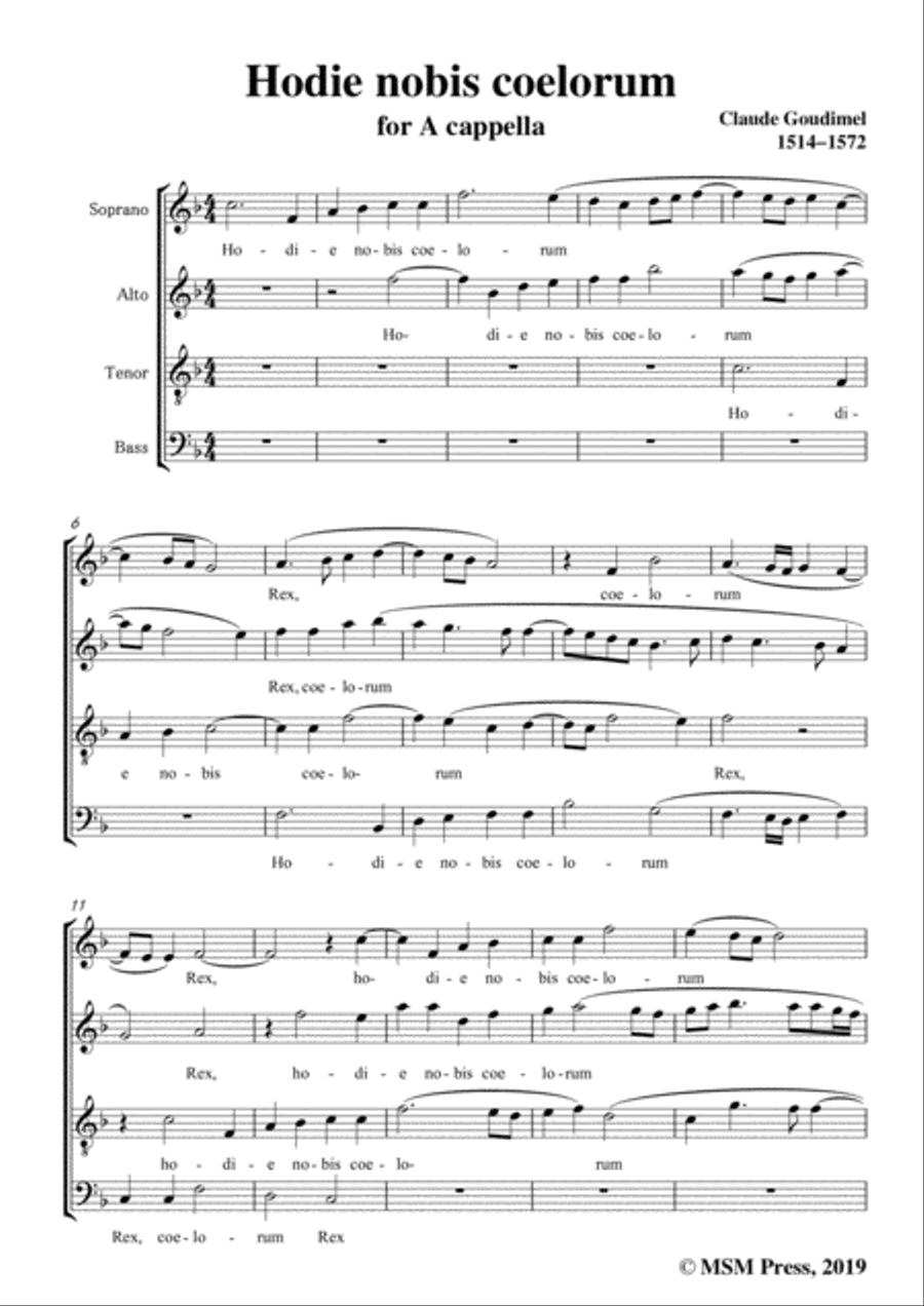 Goudimel-Hodie nobis coelorum,in F Major,for A cappella 4-Part scores gallery preview page 3
