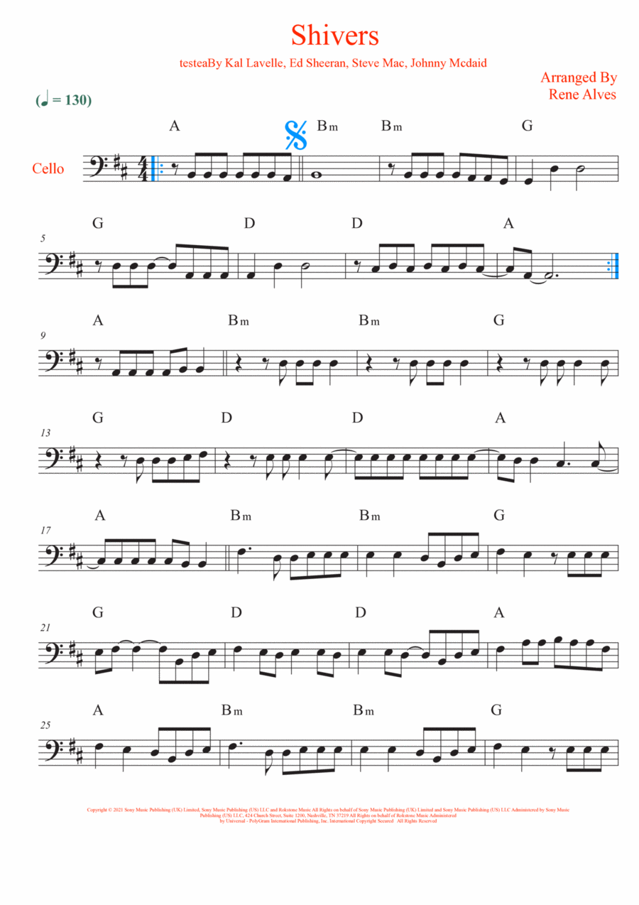 Shivers Cello Solo scores gallery preview page 1