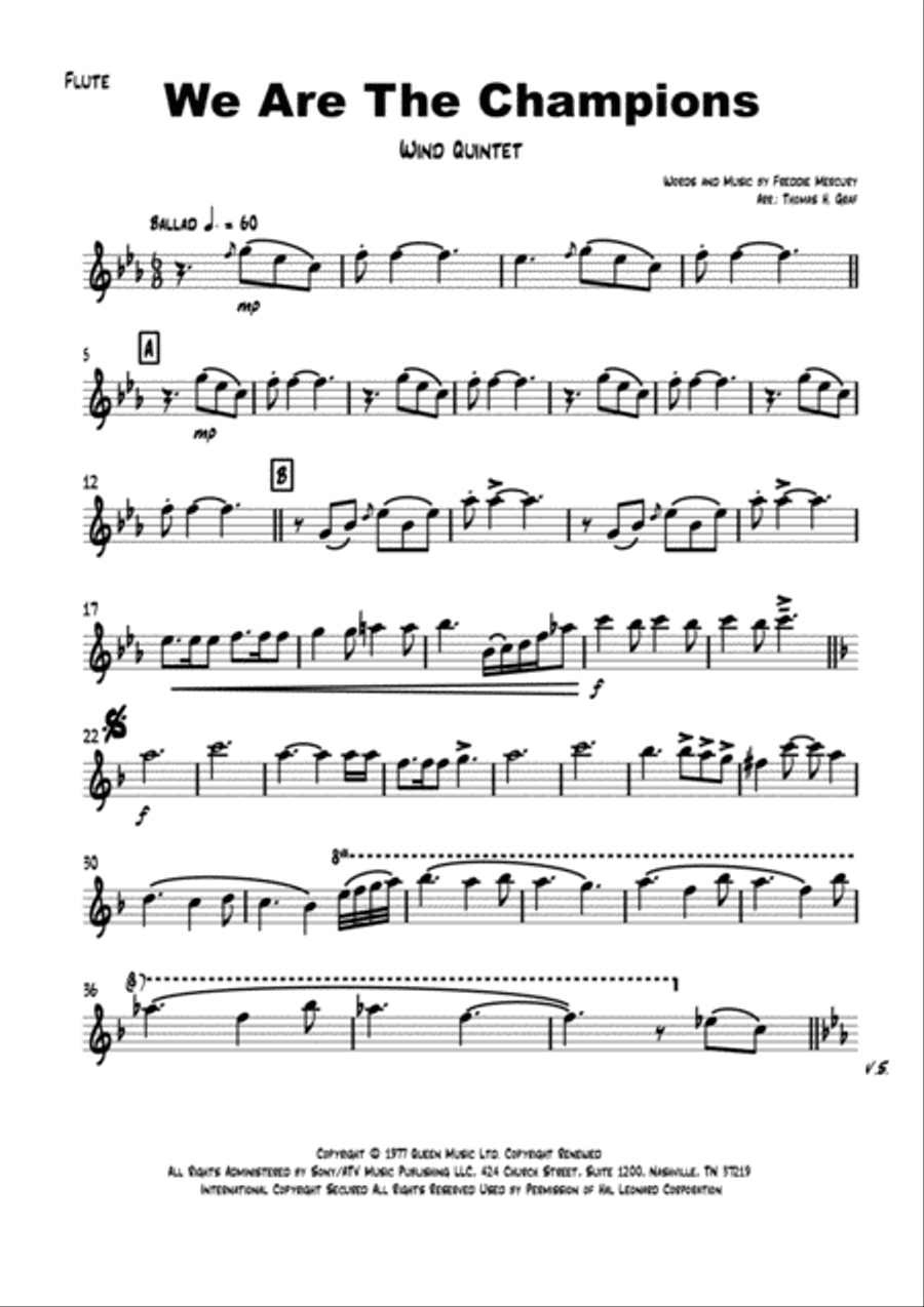 We Are The Champions Woodwind Quintet scores gallery preview page 4