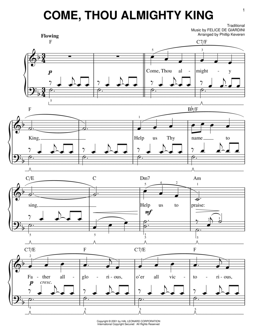Come, Thou Almighty King (arr. Phillip Keveren) Easy Piano scores gallery preview page 1