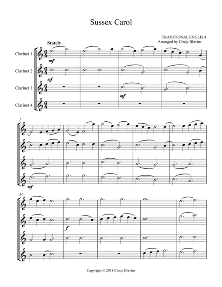 Sussex Carol, for Clarinet Quartet image number null