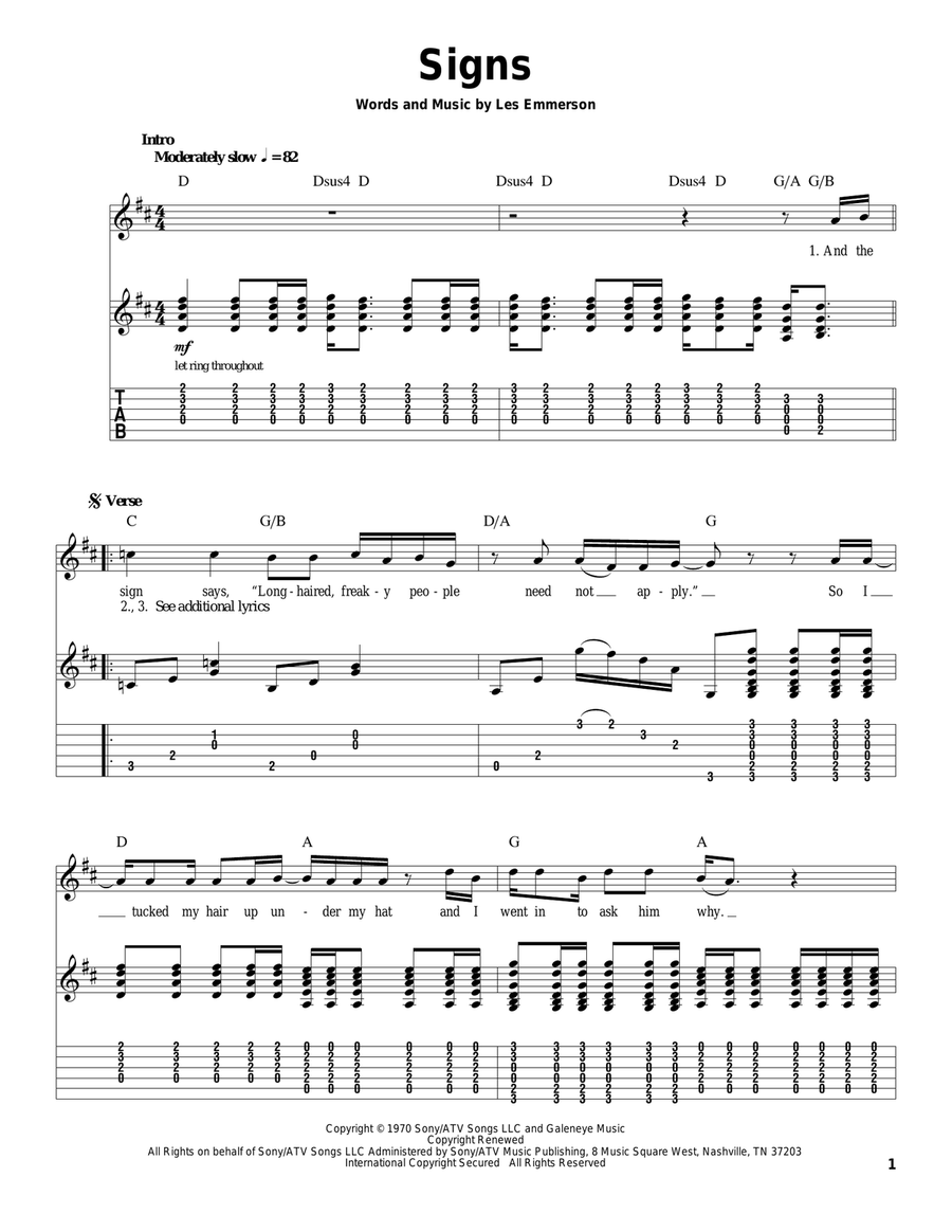Signs Signs Acoustic Guitar scores gallery preview page 1