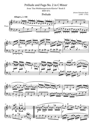 J.S.Bach - Prélude and Fuga No. 2 in C minor, BWV 871 - For Piano Solo Original With Fingered