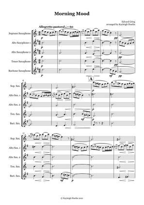 Morning Mood by Edvard Grieg - Saxophone quintet (SAATB)