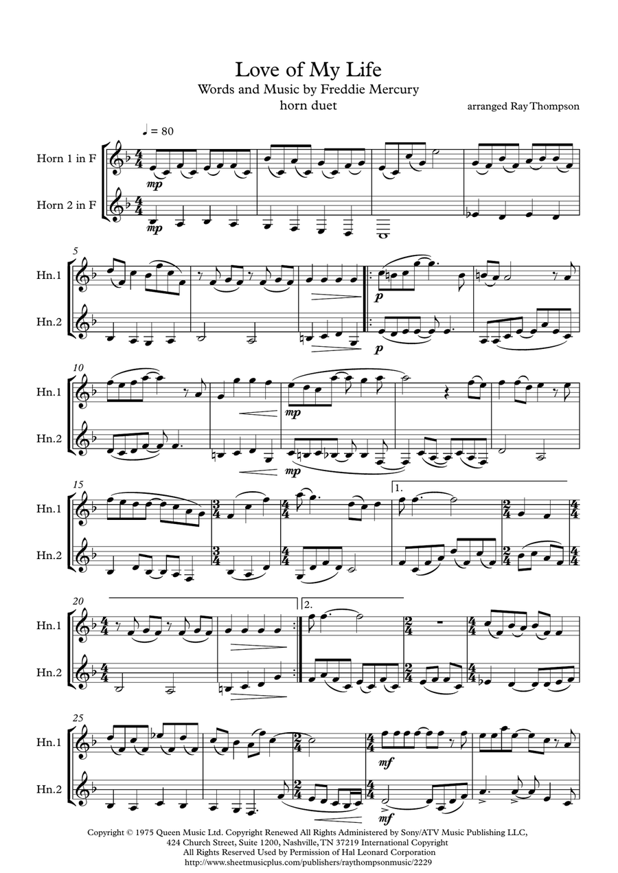 Love Of My Life Brass Duet scores gallery preview page 1