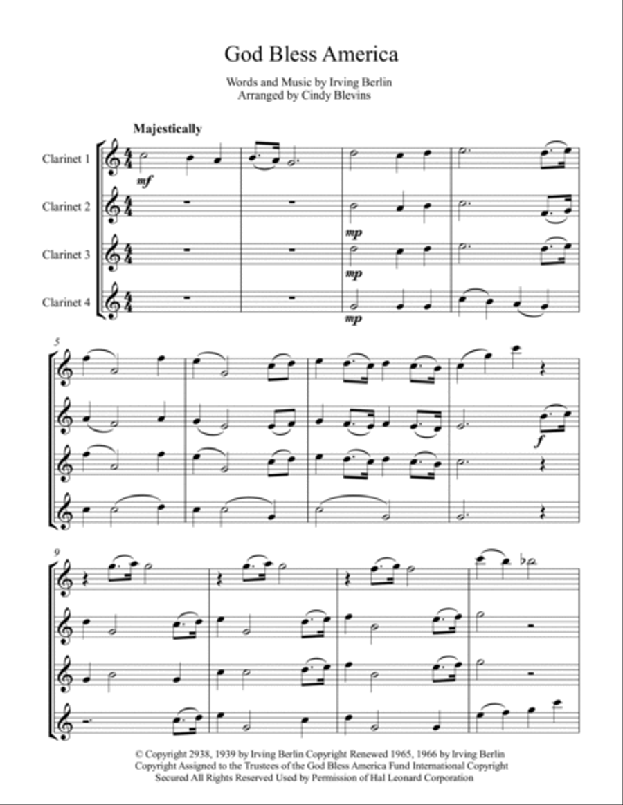 God Bless America God Bless America Clarinet Quartet scores gallery preview page 2