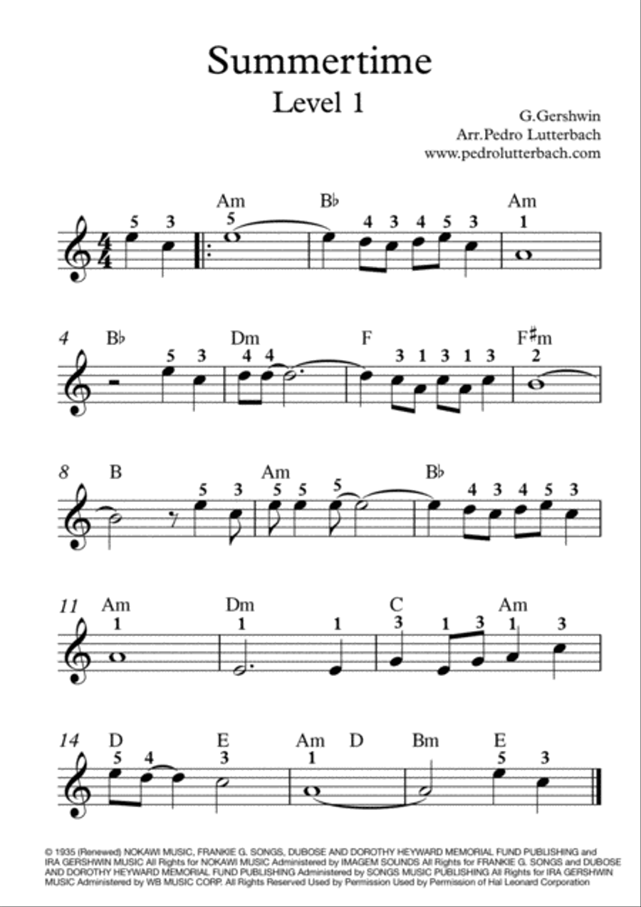 Summertime Easy Piano scores gallery preview page 1