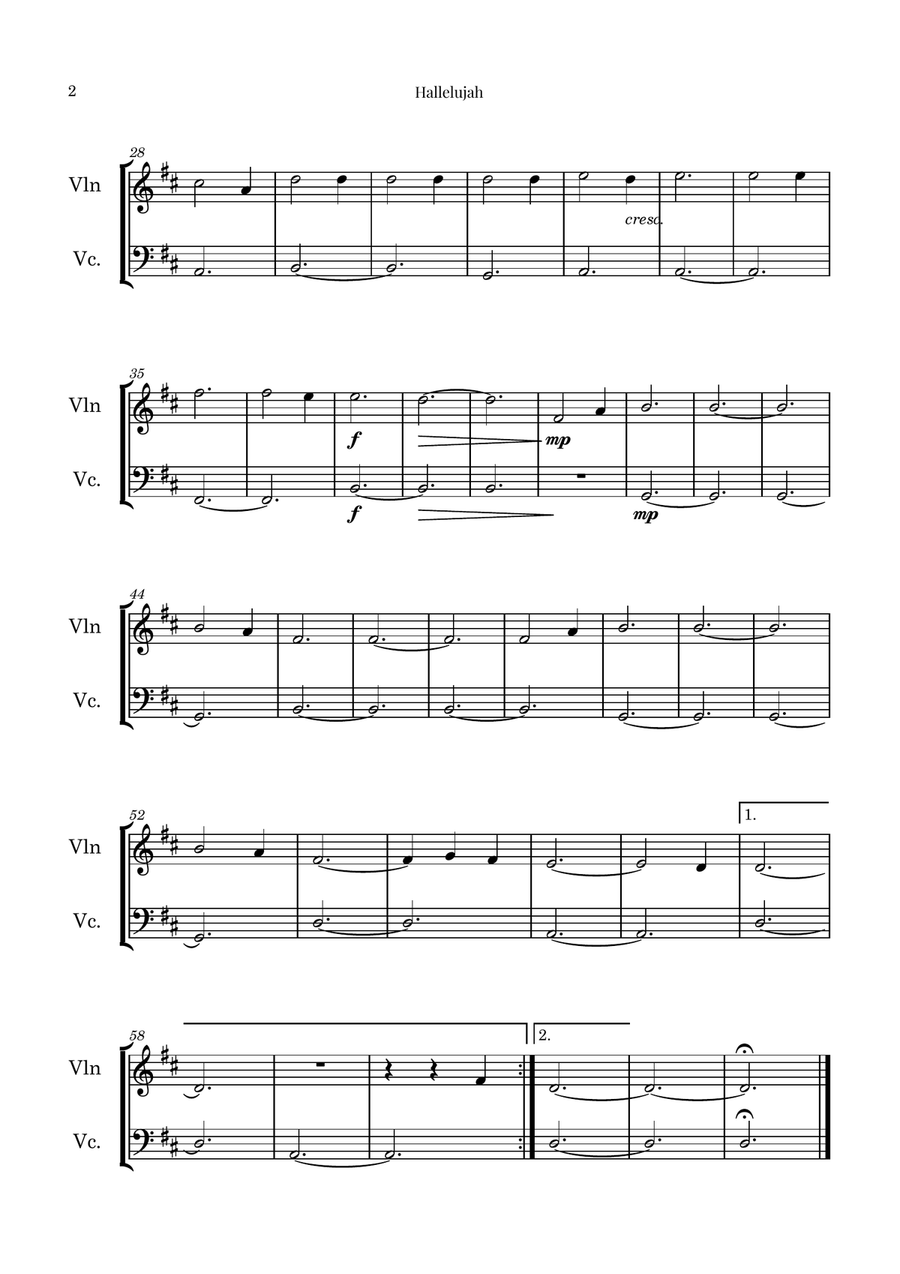 Hallelujah String Duet scores gallery preview page 2