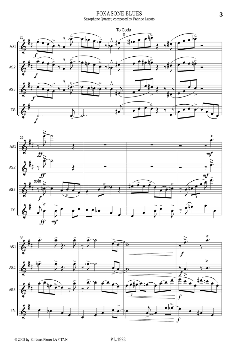 FOXASONE BLUES Saxophone Quartet scores gallery preview page 4