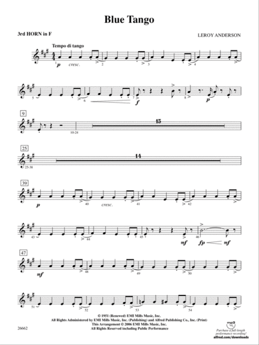 Blue Tango: 3rd F Horn Full Orchestra scores gallery preview page 1