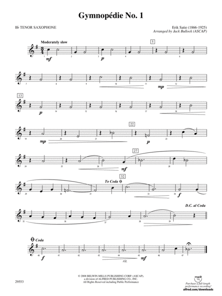 Gymnopedie No. 1: B-flat Tenor Saxophone