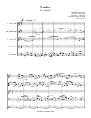 Recordare (from "Requiem") (F) (Brass Quintet - 3 Trp, 2 Trb)