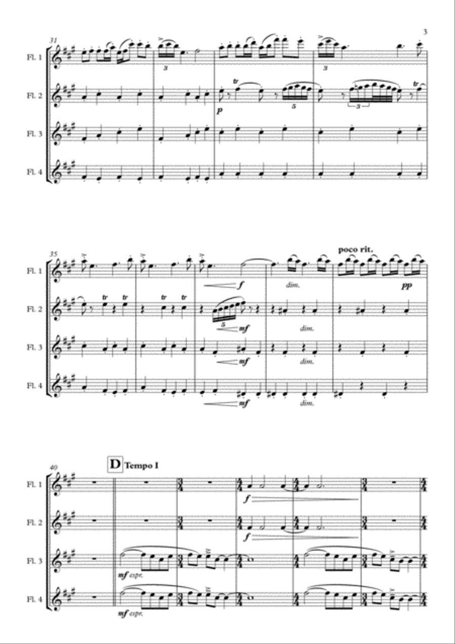 An Evening in the Village arranged for Flute Quartet Flute Quartet scores gallery preview page 5
