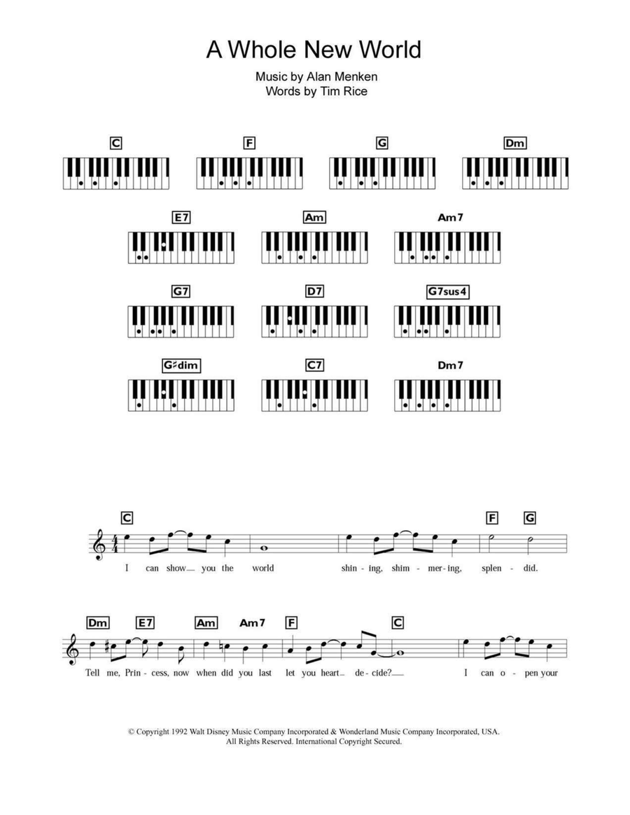 A Whole New World (from Aladdin) Piano scores gallery preview page 1