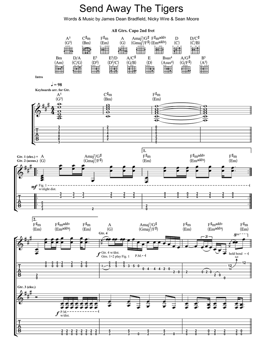 Send Away The Tigers Guitar Tablature scores gallery preview page 1