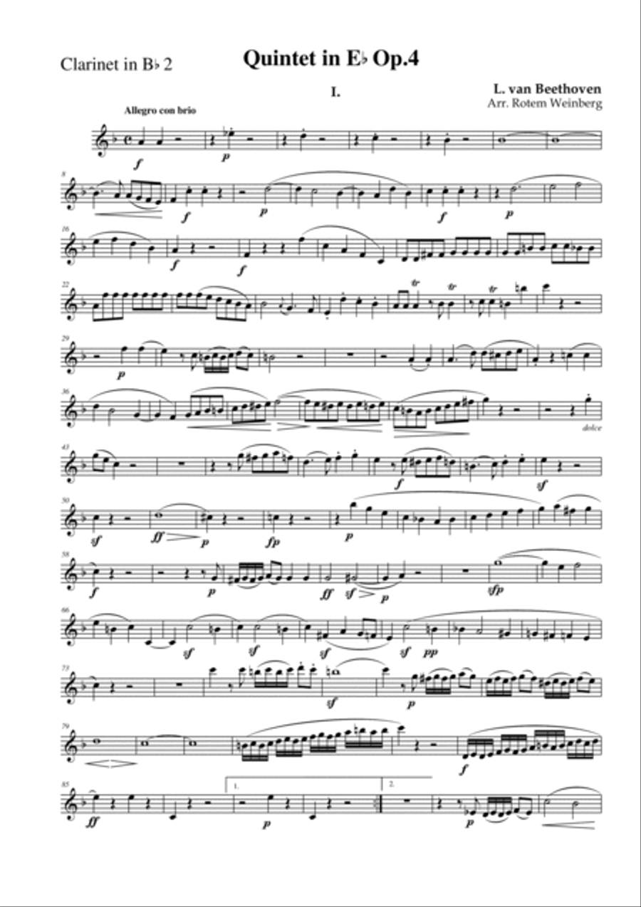 Quintet in Eb Op.4 mvmt.1 - Beethoven (Clarinet Quintet) Quintet in Eb Op.4 mvmt.1 - Beethoven (Clarinet Quintet) Clarinet Quintet scores gallery preview page 4