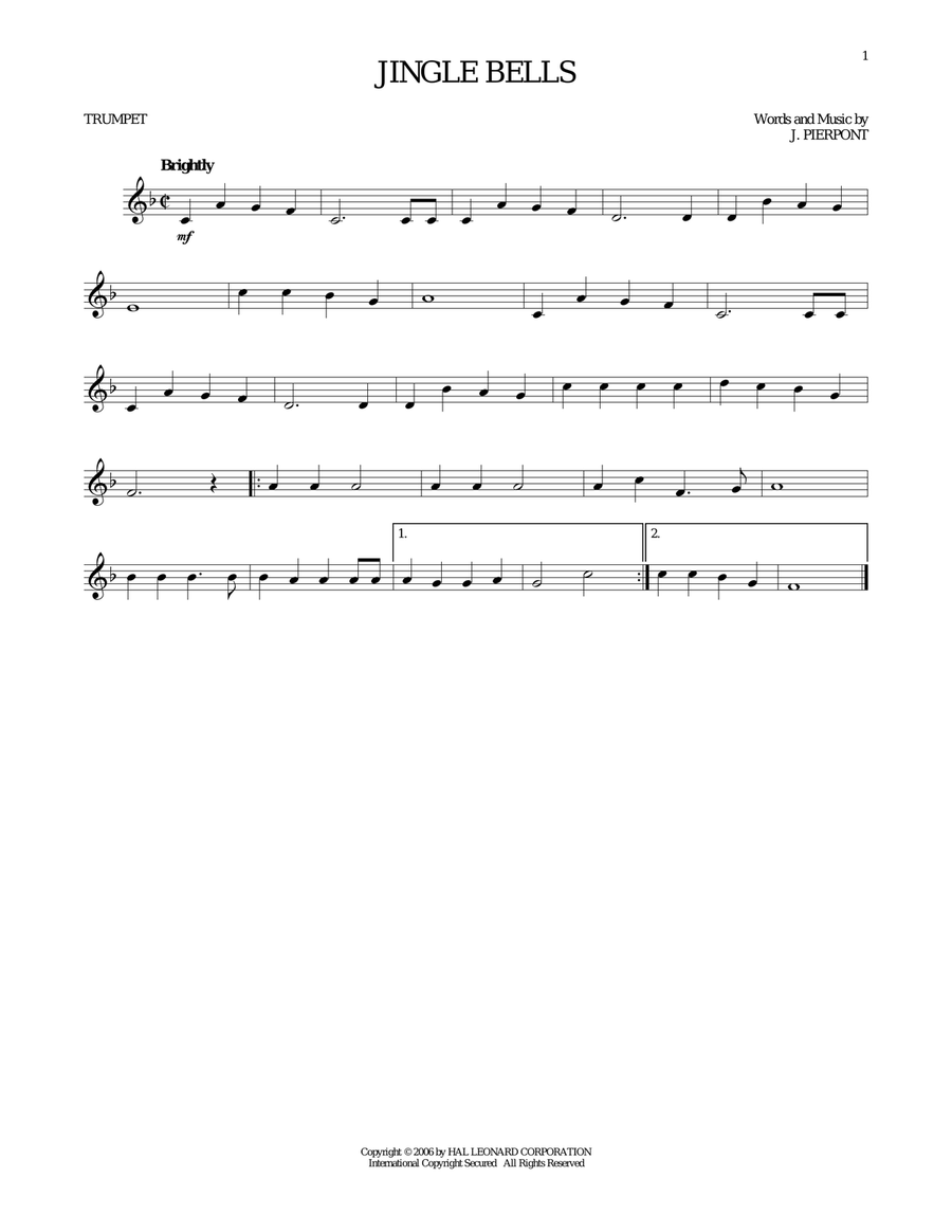 Jingle Bells Trumpet Solo scores gallery preview page 1
