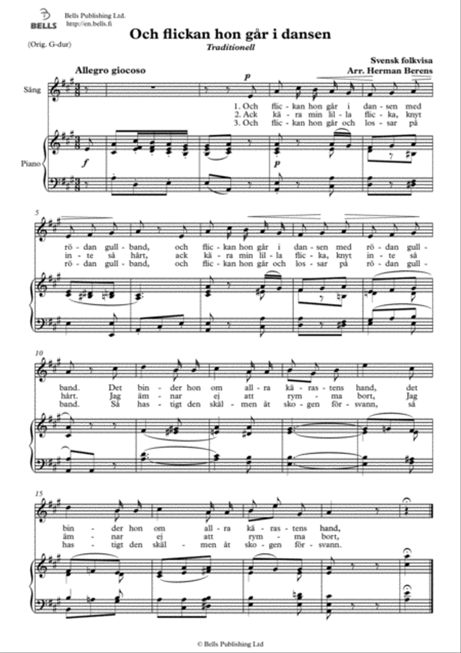 Och flickan hon gar i dansen (A Major) Voice Solo scores gallery preview page 1