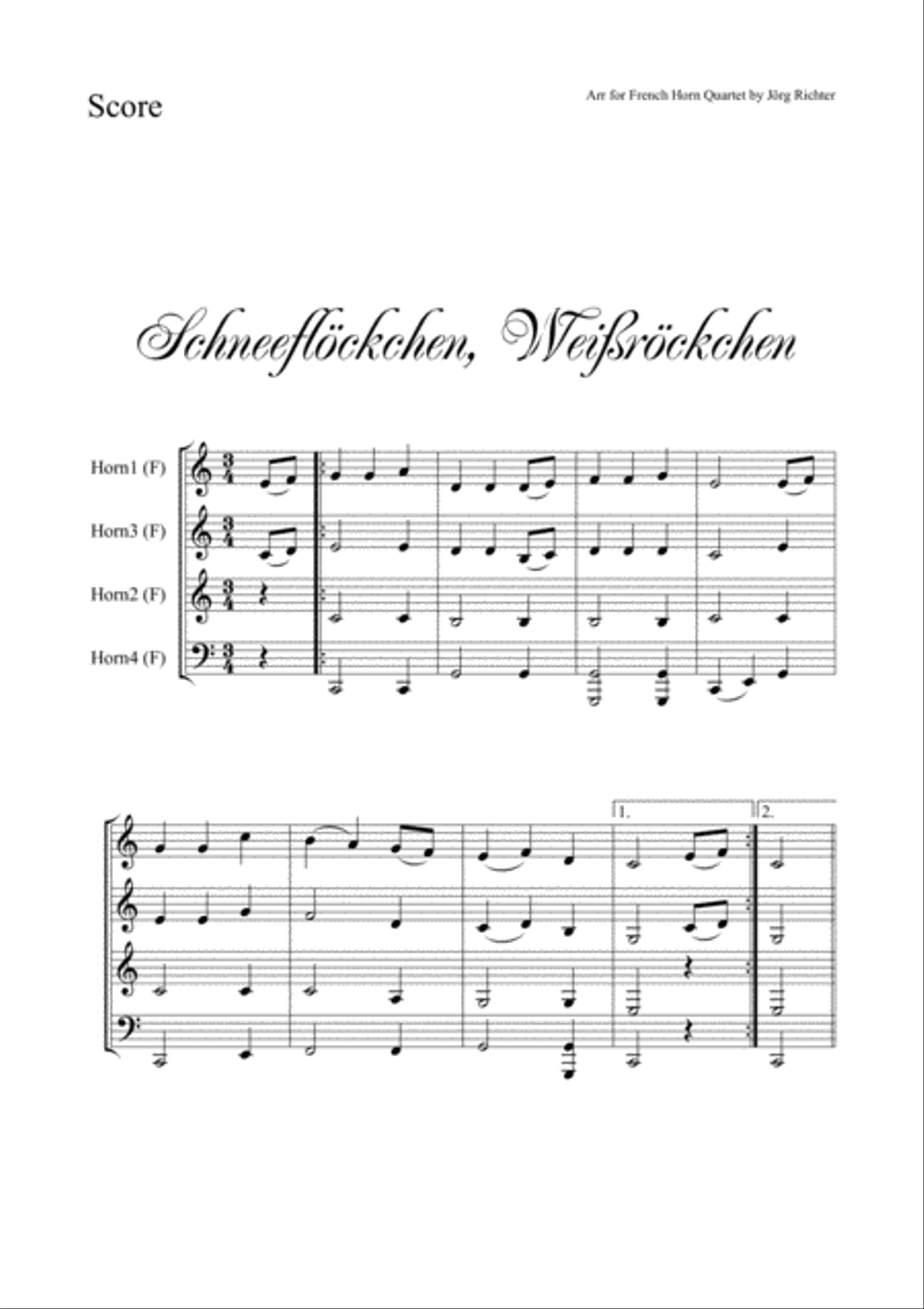 Tiny snowflake, white, tiny Skirt (Schneeflöckchen, Weißröckchen) for French Horn Quartet Brass Quartet scores gallery preview page 2