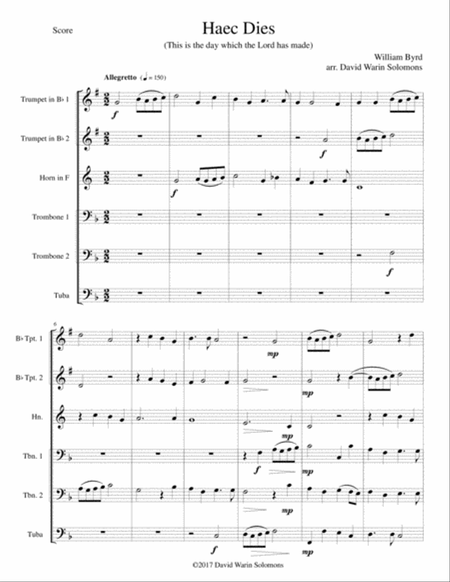 Haec Dies for brass sextet Horn scores gallery preview page 1