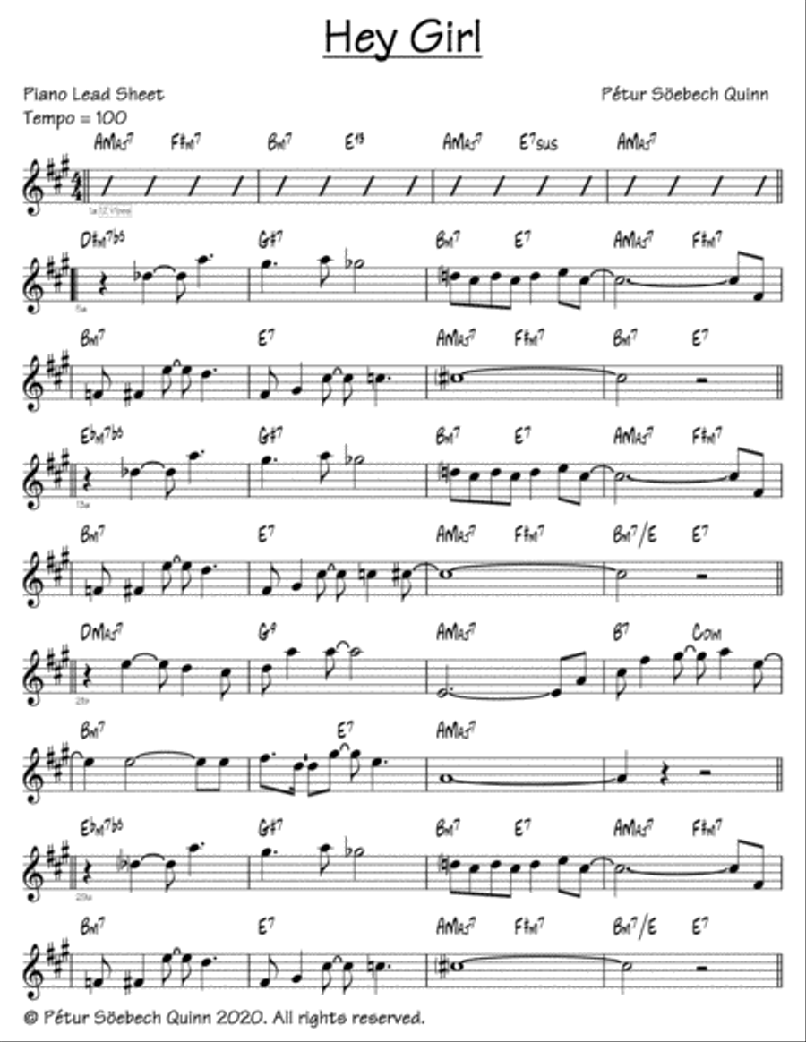 Hey Girl Easy Piano scores gallery preview page 1