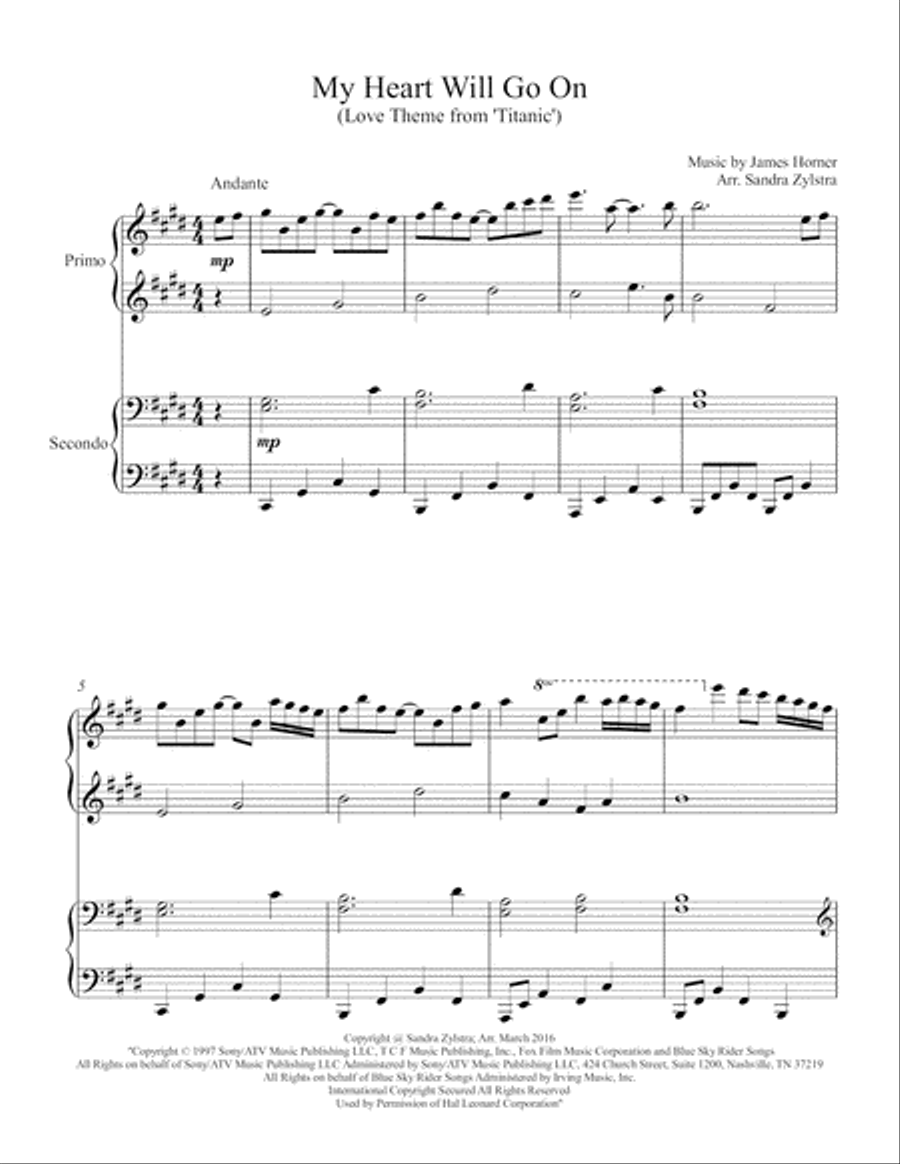 My Heart Will Go On (Love Theme from Titanic) 1 Piano, 4-Hands scores gallery preview page 2