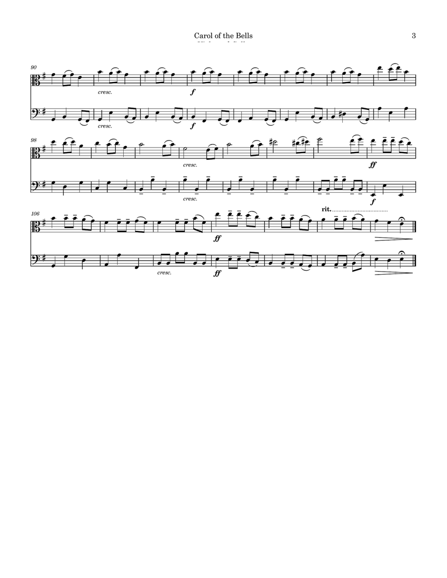 Carol of the Bells Viola and Cello Duet String Duet scores gallery preview page 4