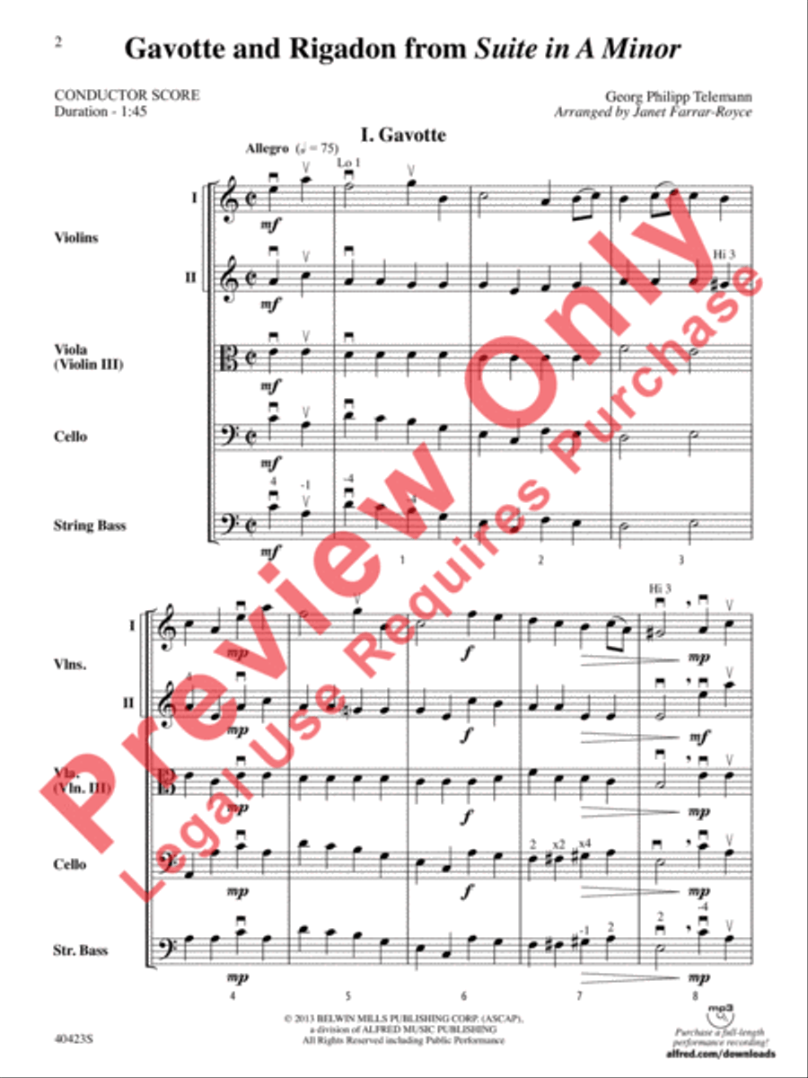 Gavotte and Rigadon from Suite in A Minor String Orchestra scores gallery preview page 3