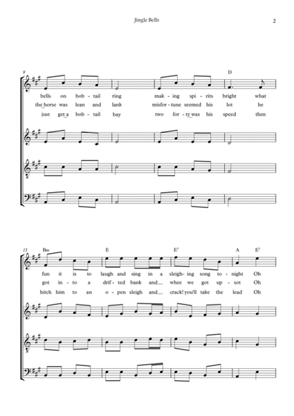 Jingle Bells (SATB - A major - with chords - no piano) image number null