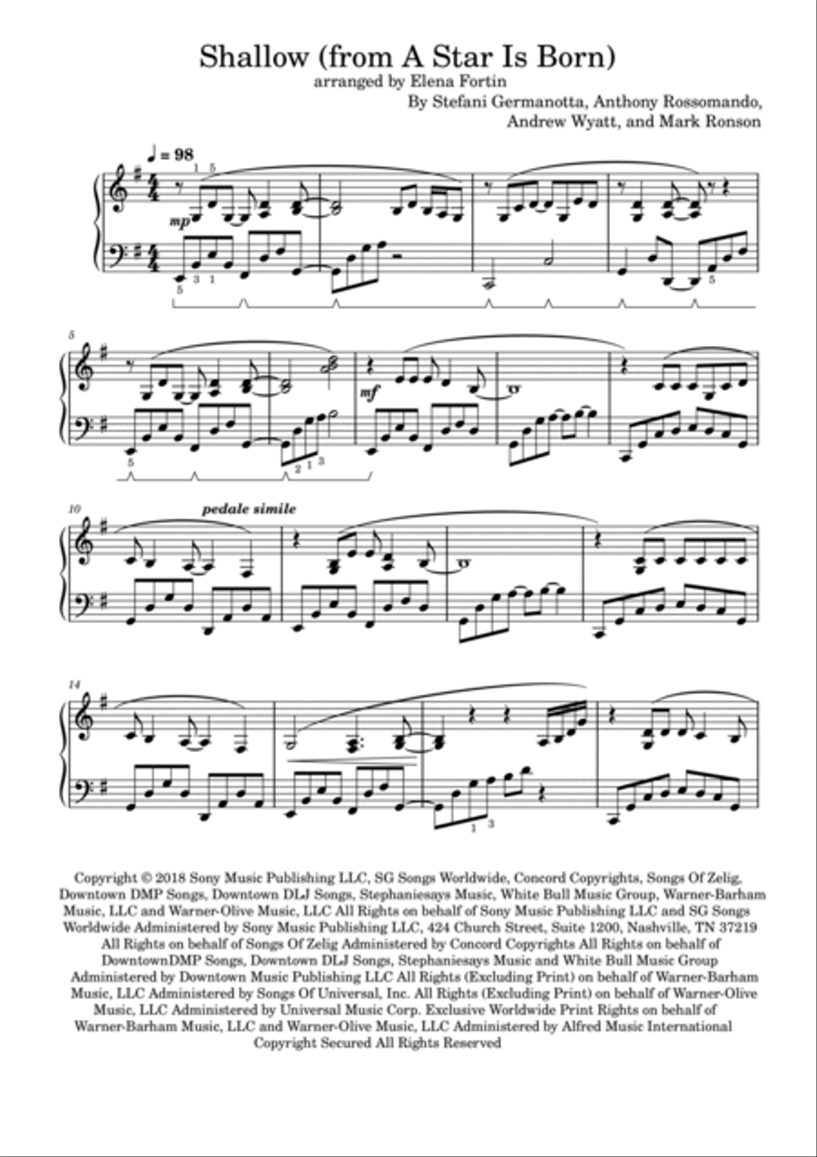 Shallow Piano Solo scores gallery preview page 2