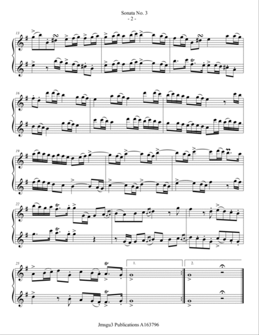 Loeillet: Sonata No. 3 for Flute Duo Flute Duet scores gallery preview page 2