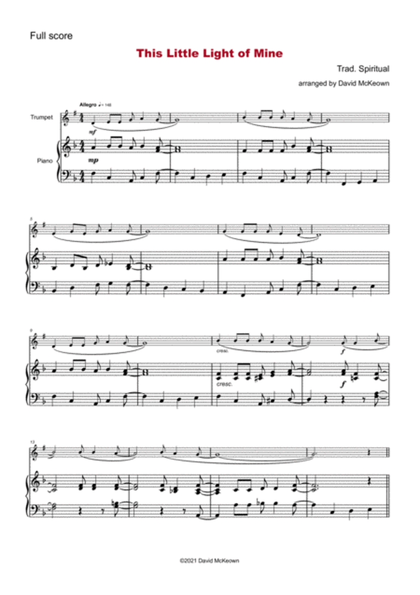This Little Light of Mine, Gospel Song for Trumpet and Piano