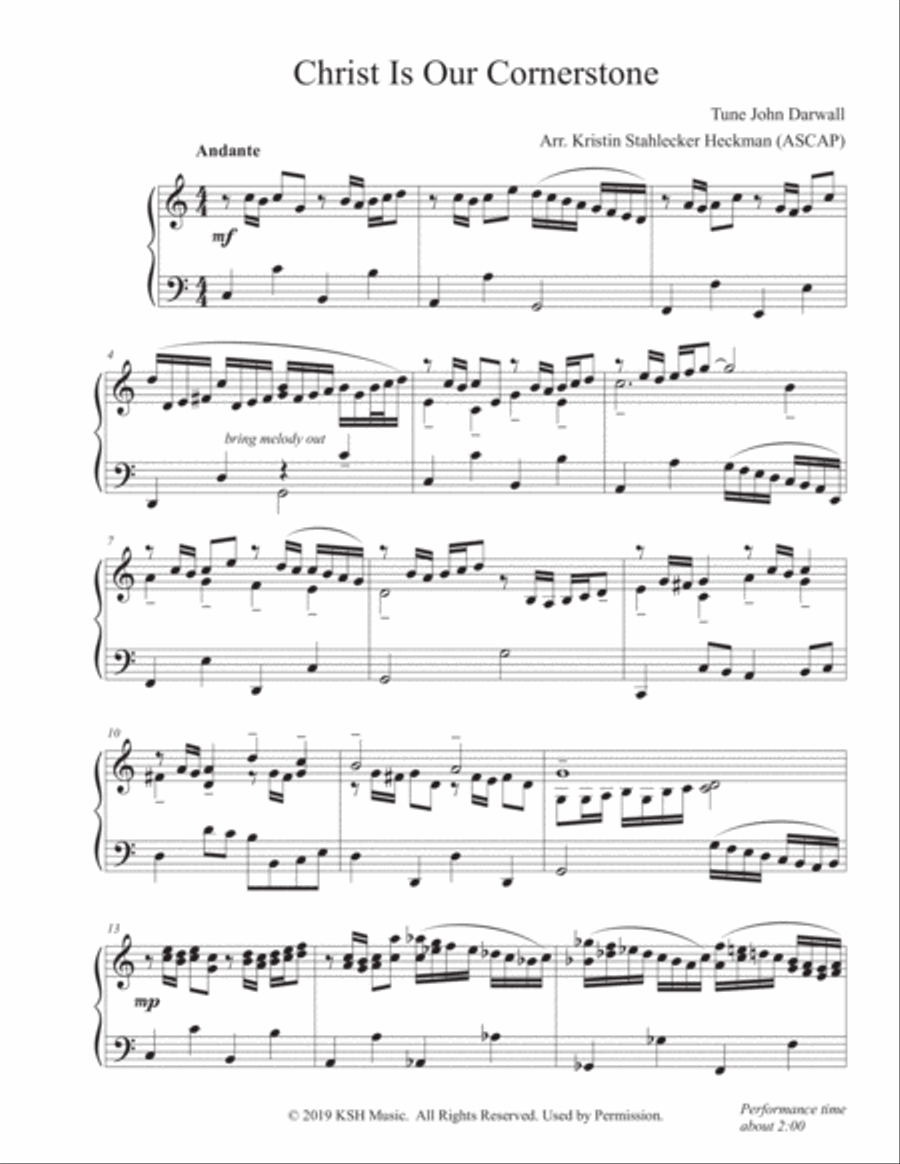 Christ Is Our Cornerstone (traditional hymn) Piano Solo scores gallery preview page 1