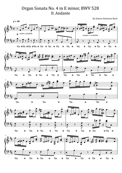 Bach,Organ Sonata No. 4 in E minor,BWV 528 II. Andante - For Piano Solo image number null