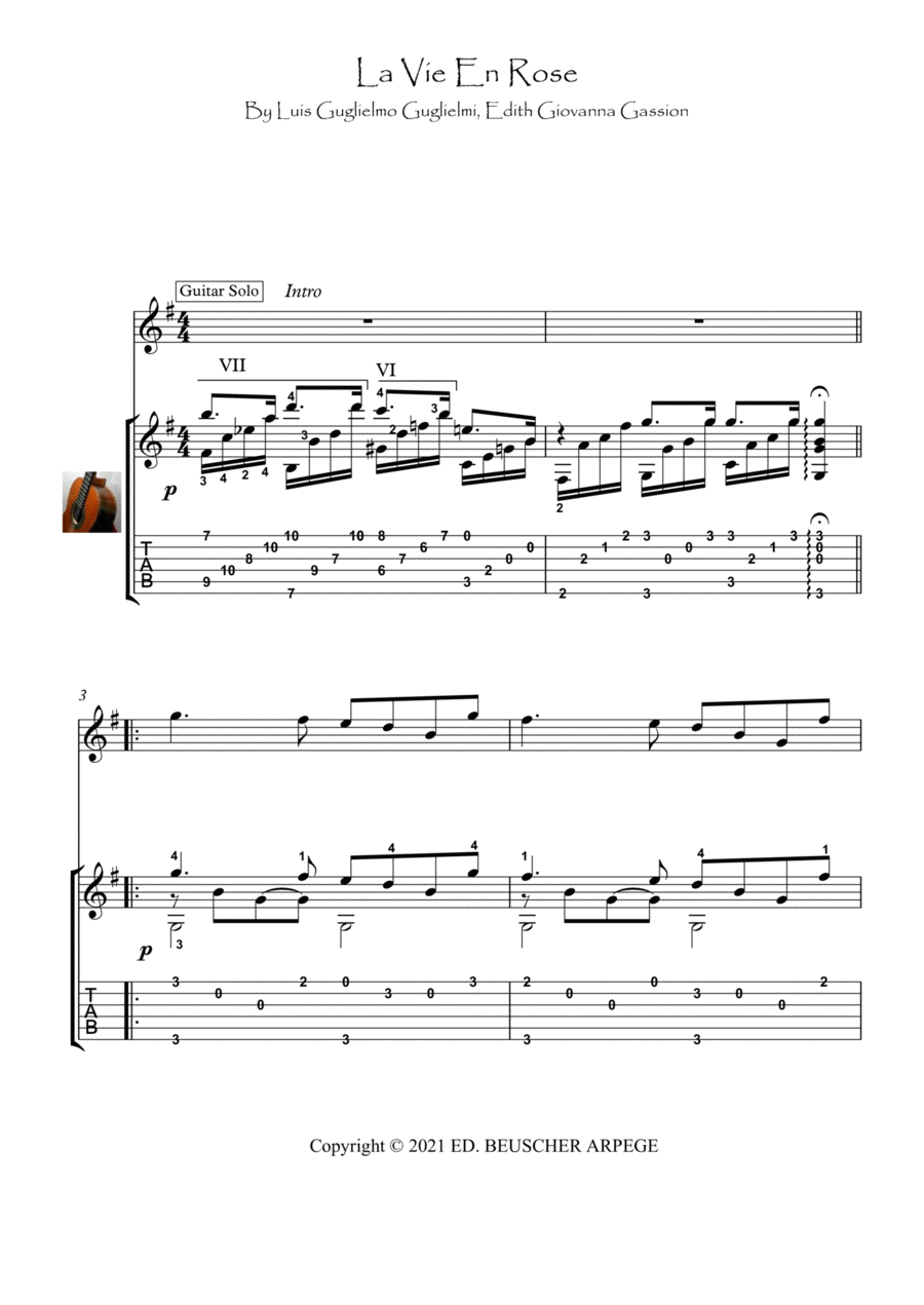 La Vie En Rose (elena Urioste And Tom Poster Version) Electric Guitar scores gallery preview page 1