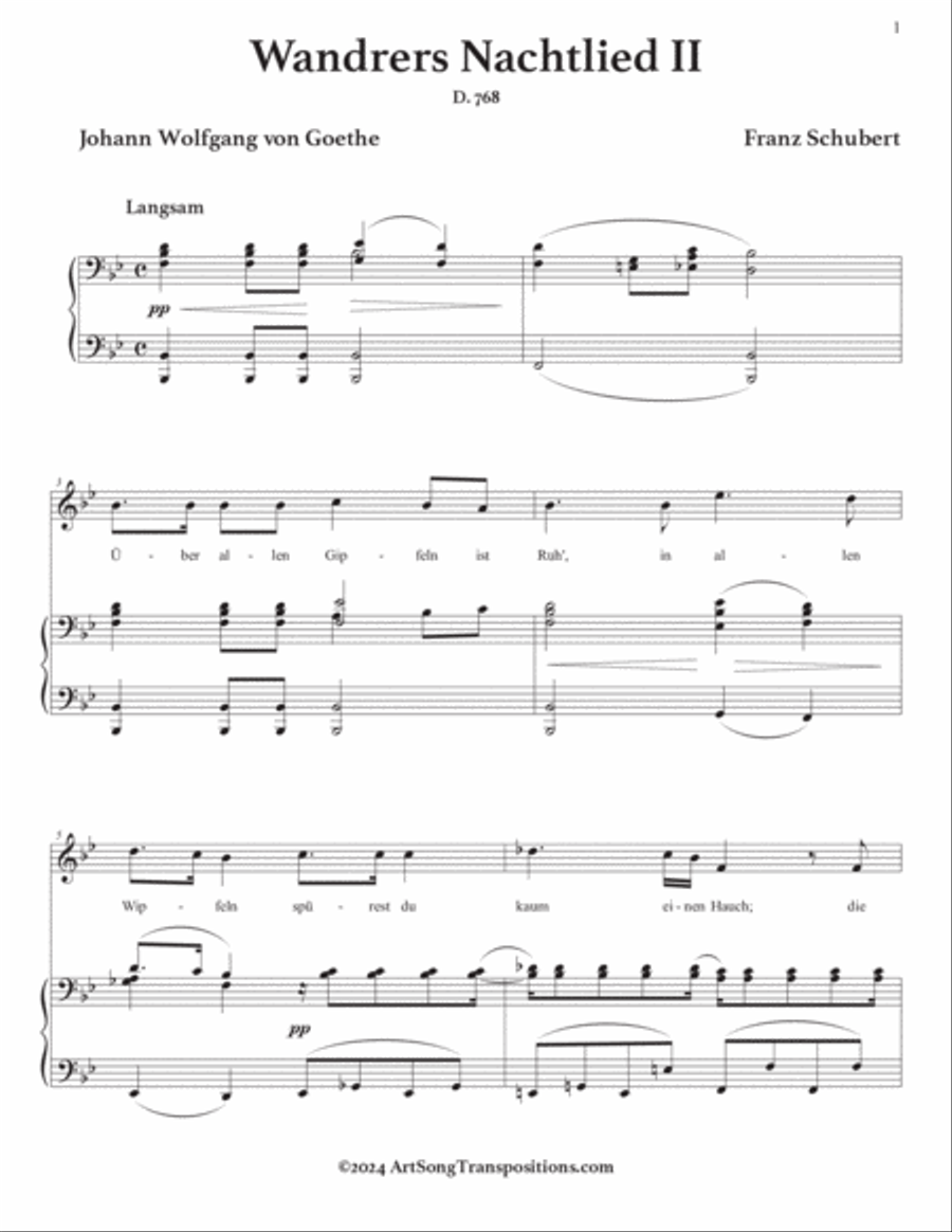 SCHUBERT: Wandrers Nachtlied II, D. 768 (transposed to B-flat major) Voice scores gallery preview page 2