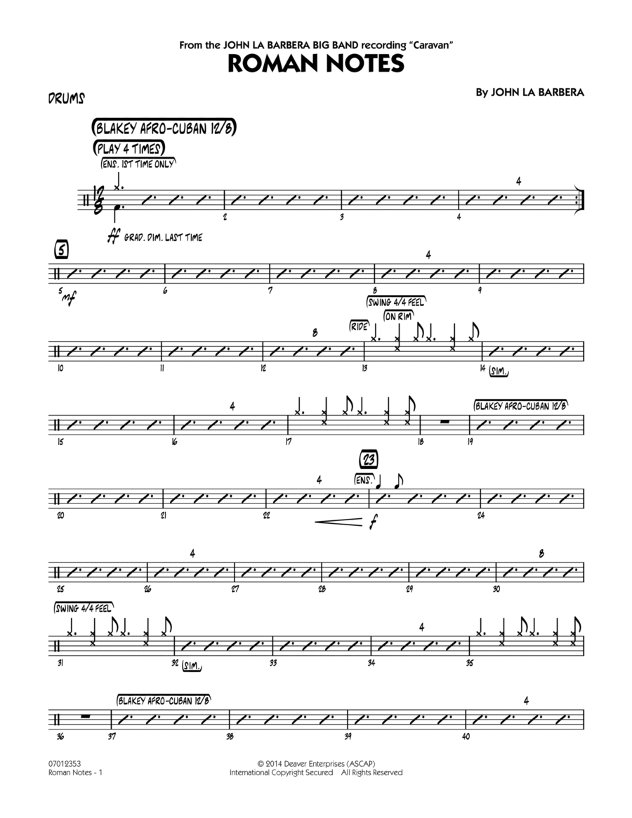 Roman Notes - Drums Drums scores gallery preview page 1