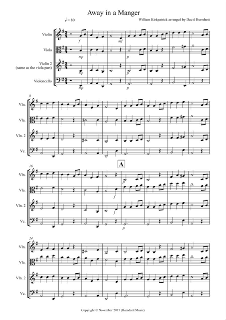 Away in a Manger for String Trio String Trio scores gallery preview page 1