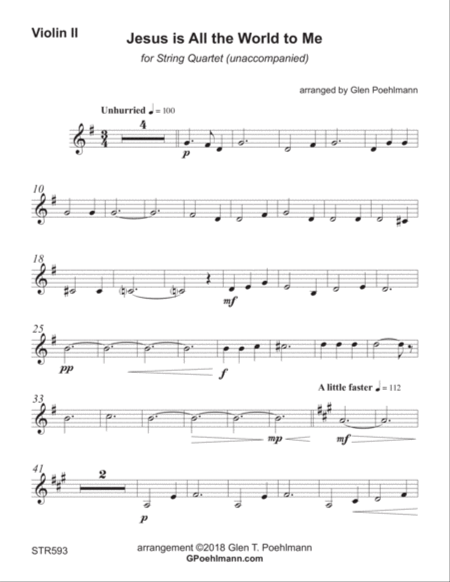 JESUS IS ALL THE WORLD TO ME - STRING QUARTET (unaccompanied) A Cappella scores gallery preview page 6