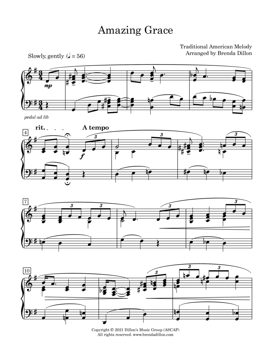 Amazing Grace Piano Solo scores gallery preview page 1