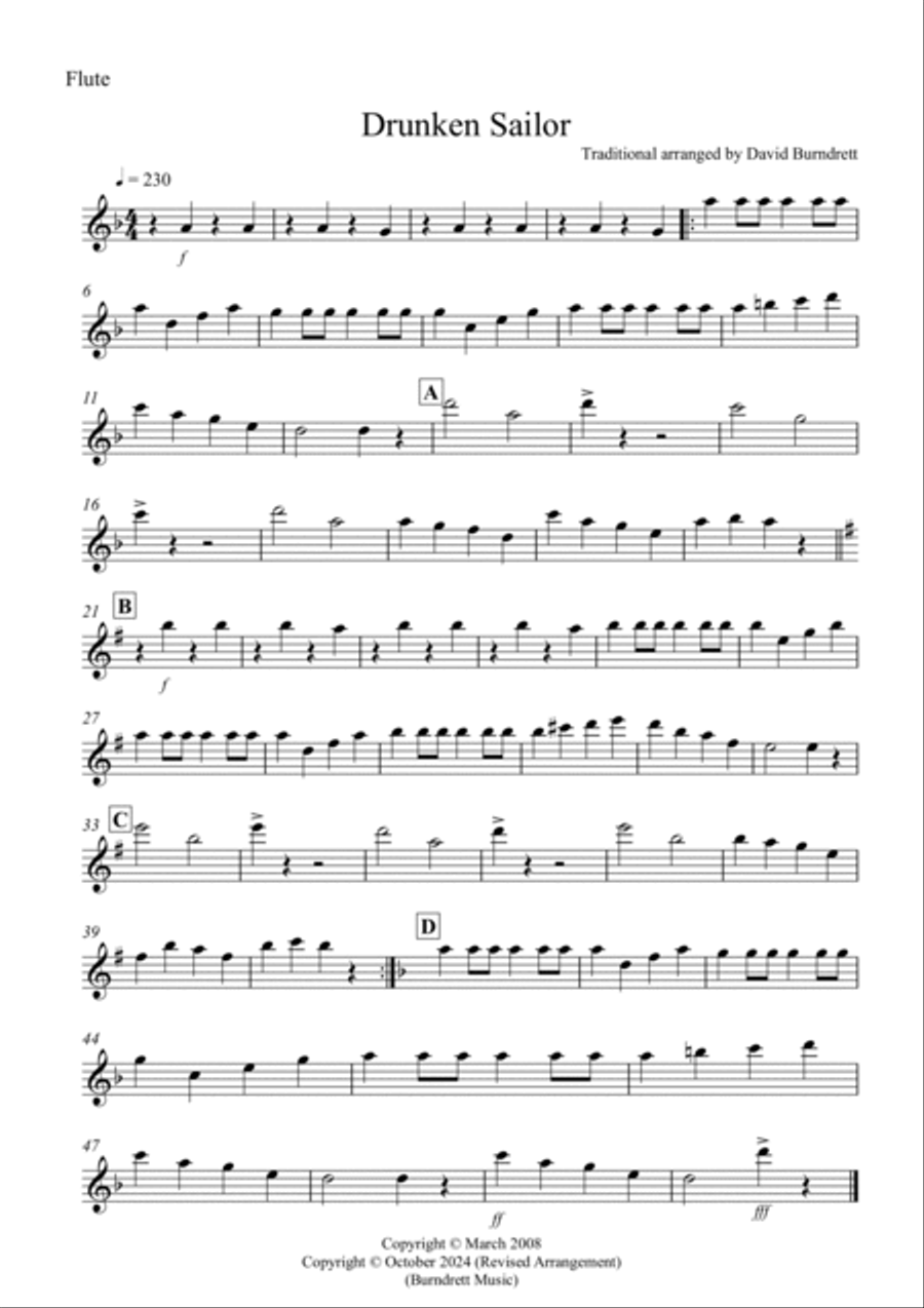 Drunken Sailor for Flute, Trumpet and Cello Trio Small Ensemble scores gallery preview page 3