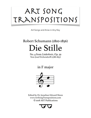 Book cover for SCHUMANN: Die Stille, Op. 39 no. 4 (transposed to F major)