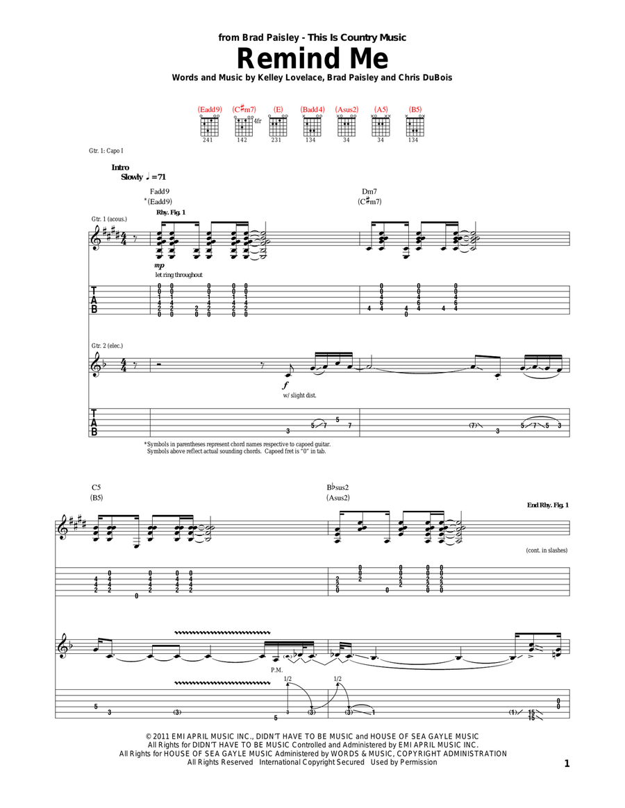Remind Me Remind Me Acoustic Guitar scores gallery preview page 1