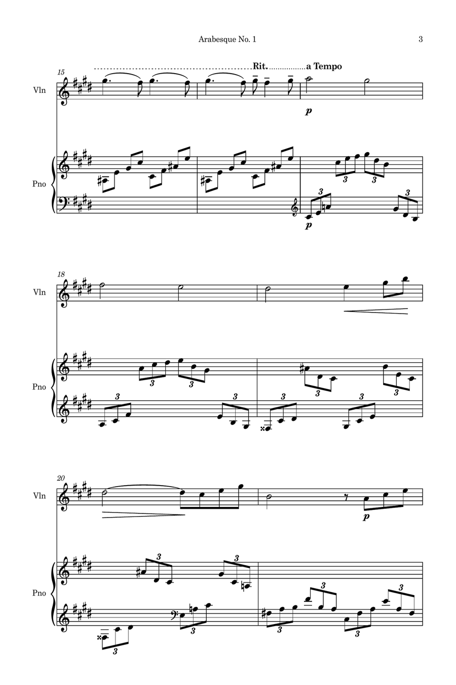 Arabesque No.1 (Simplified for Violin and Piano) Violin Solo scores gallery preview page 3