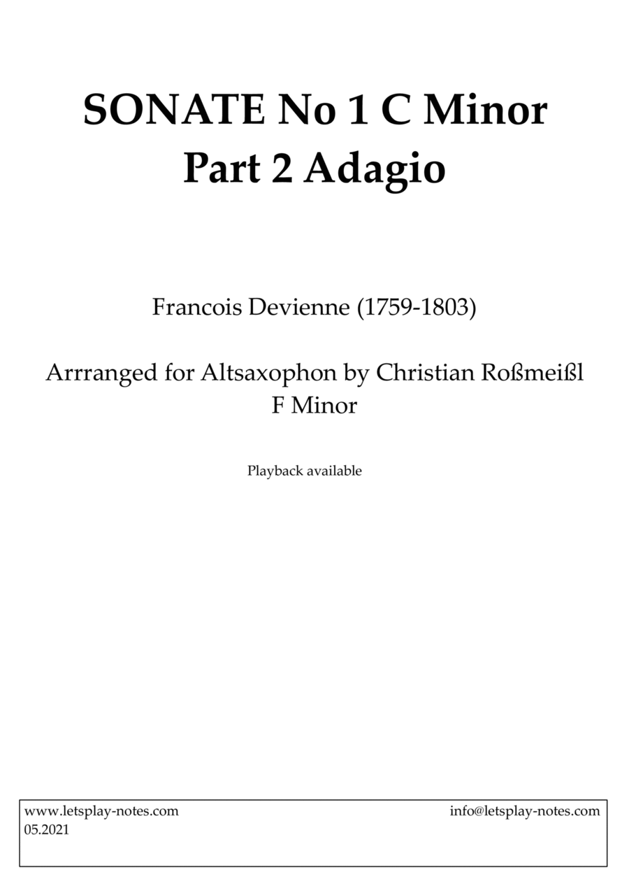 Devienne Sonata No 1 C Minor Part 2 Adagio (Altsaxophon) Alto Saxophone - Digital Sheet Music