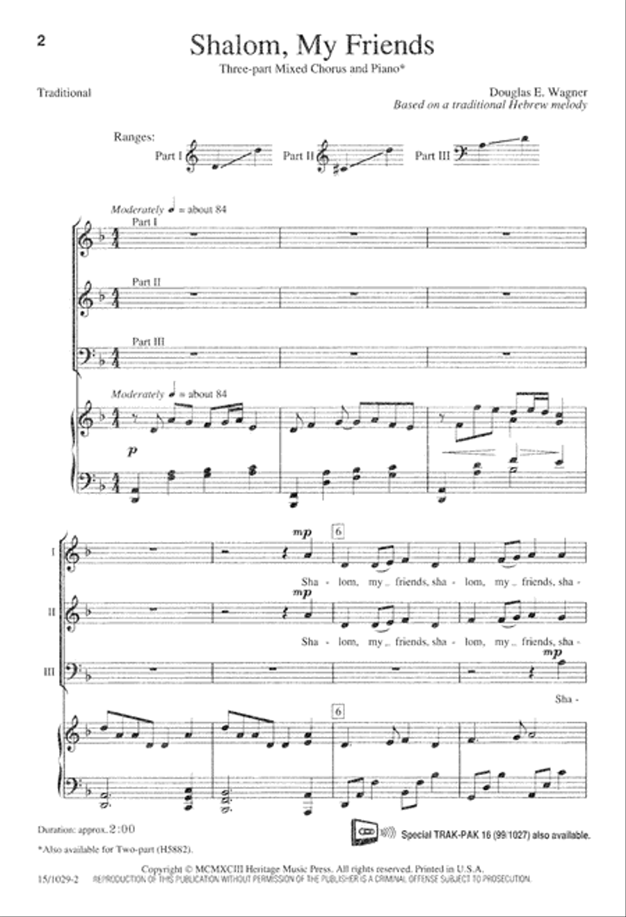 Shalom, My Friends Shalom, My Friends 3-Part scores gallery preview page 2