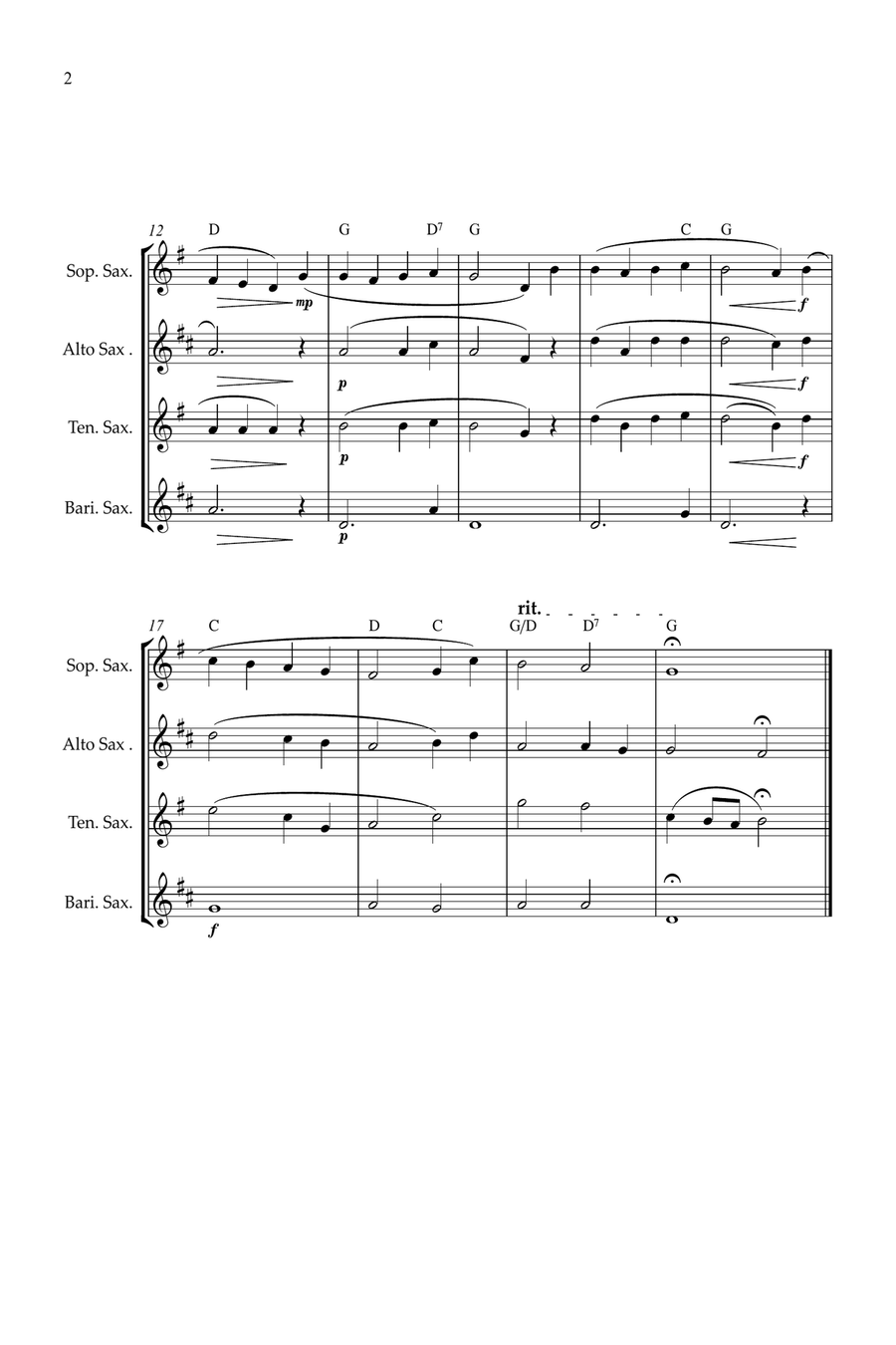 O Come, All Ye Faithful for Sax quartet Saxophone Quartet scores gallery preview page 2