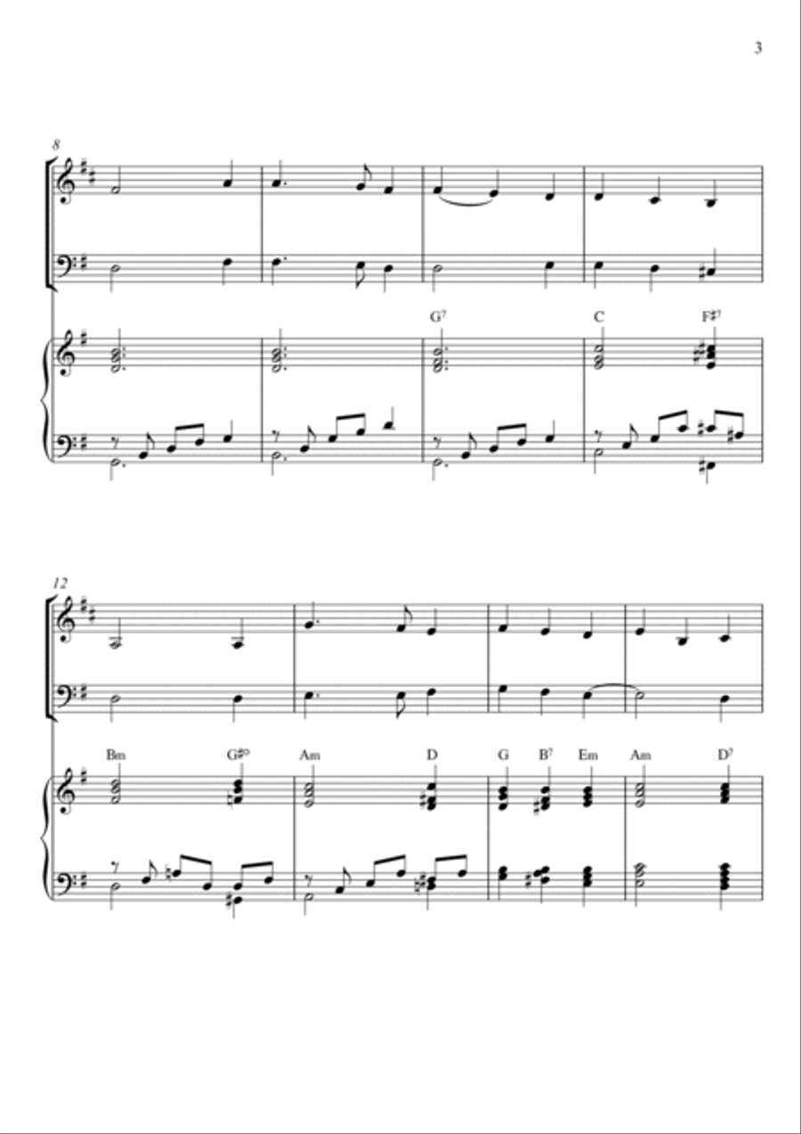 Traditional - Away In A Manger (Trio Piano, French Horn and Double Bass) with chords Small Ensemble scores gallery preview page 3